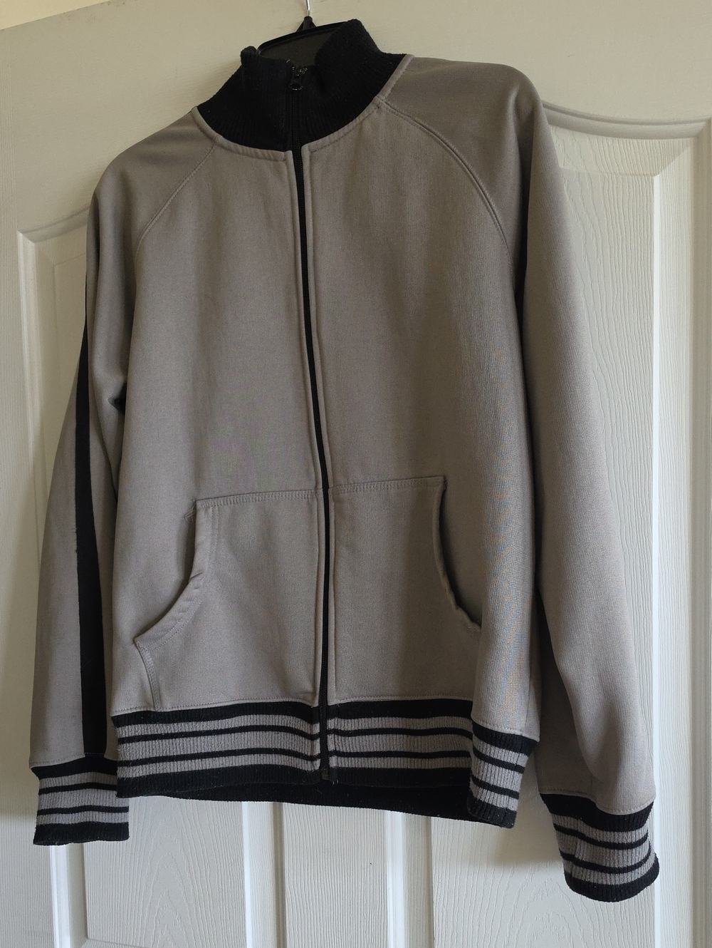 Men's Zip-Up Track Sweater Jacket - Taupe/Gray with Black Trim